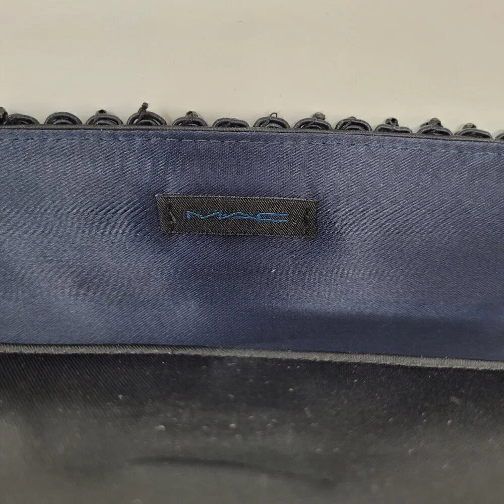 MAC Cosmetics Black Satin Beaded Fringe Clutch/Brush Holder